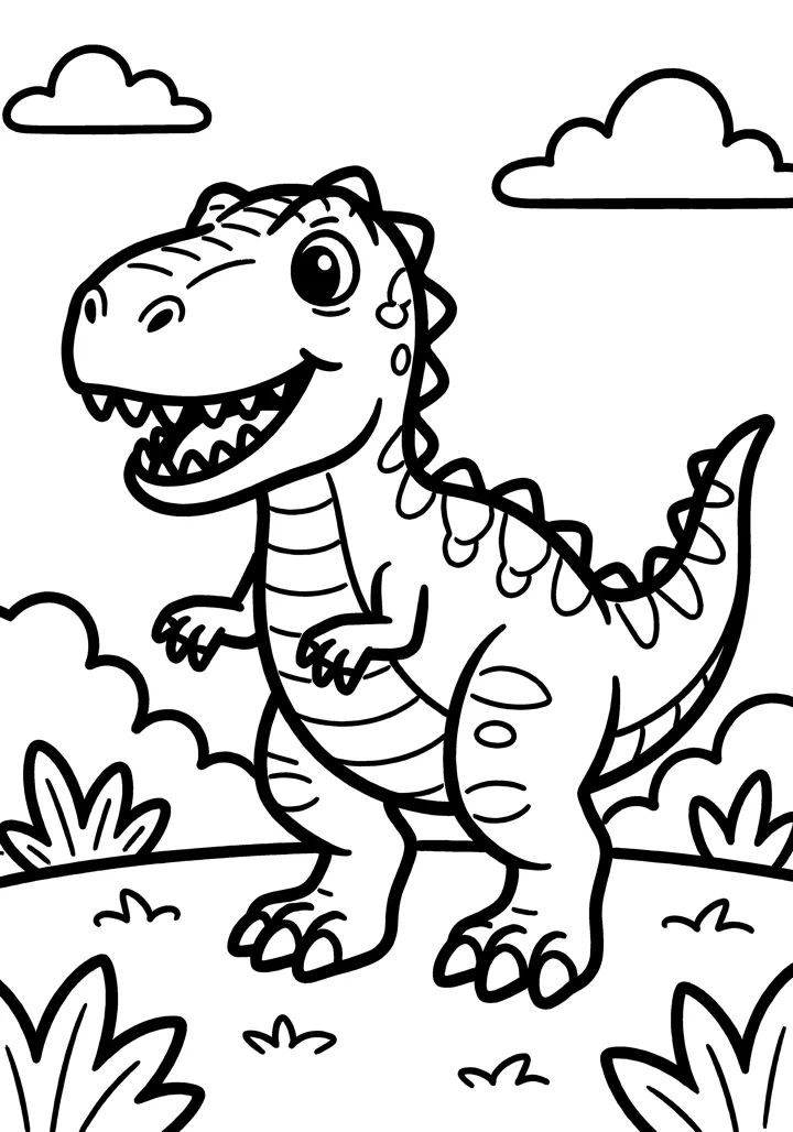 Dinosaur coloring page — Full scene version