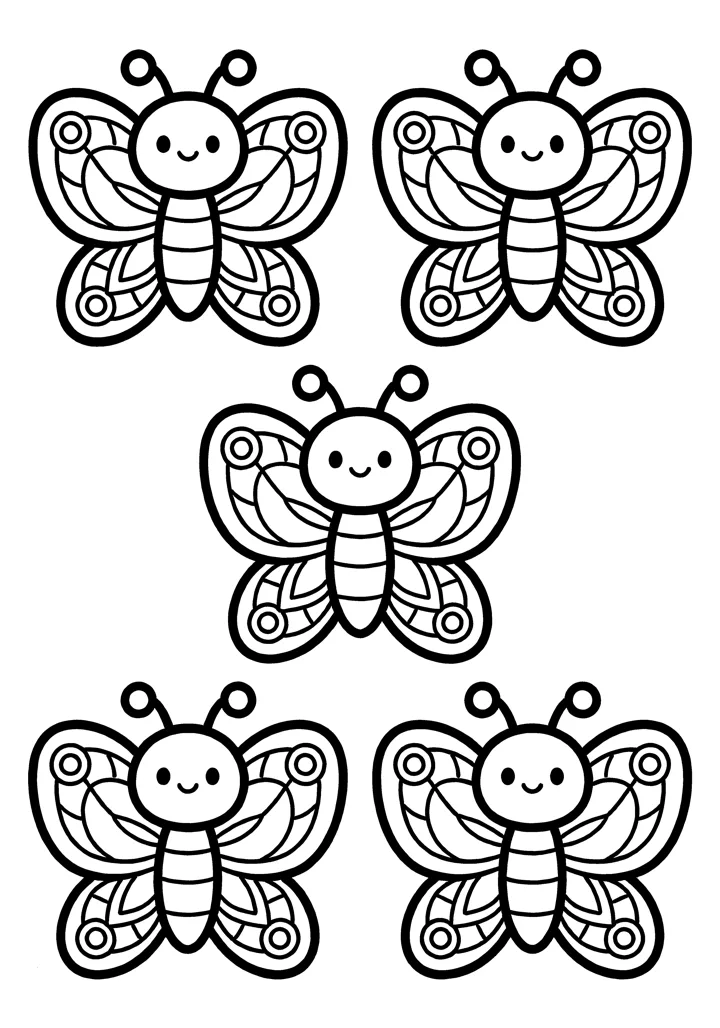 Butterfly Mandala coloring page — Five with patterns version