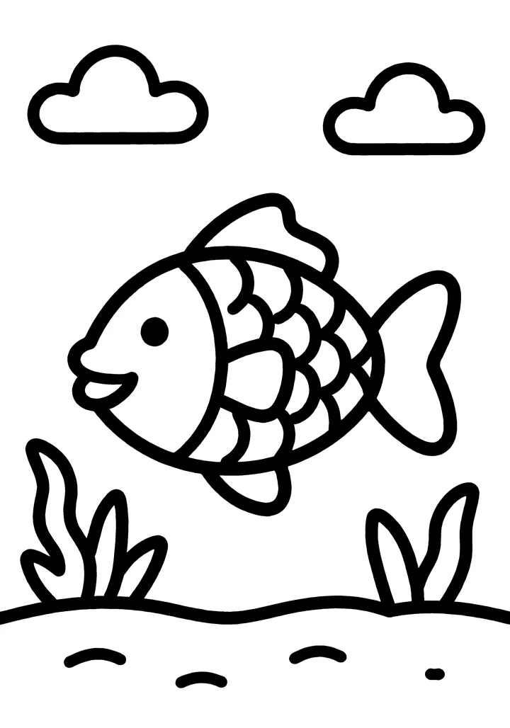 Fish coloring page — Full scene version