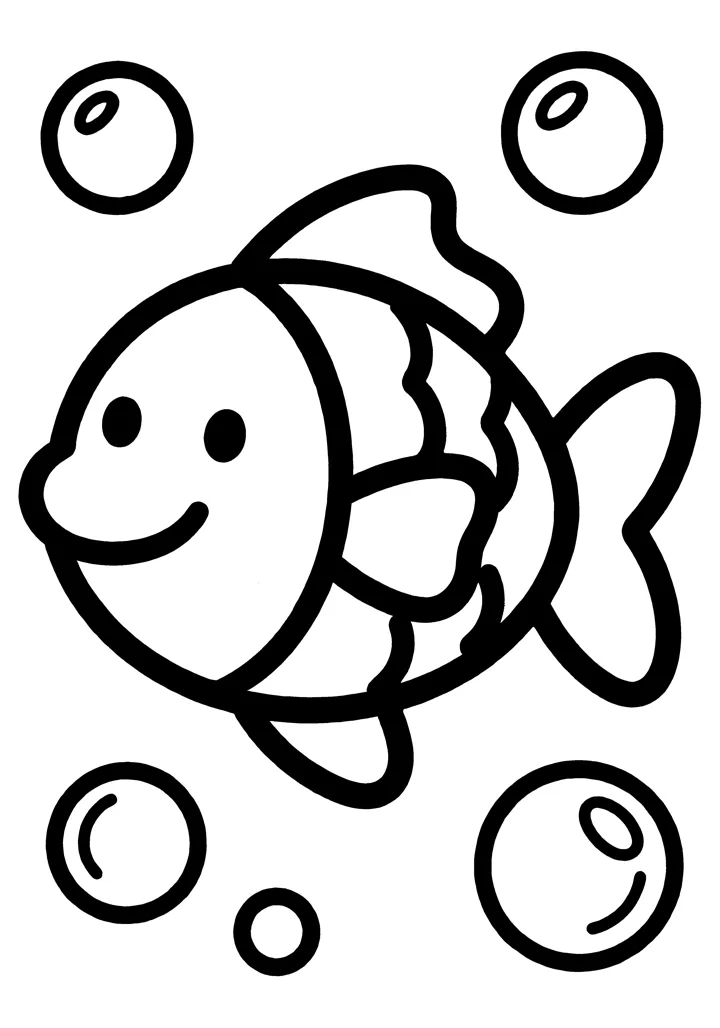 Fish coloring page — black and white printable line drawing