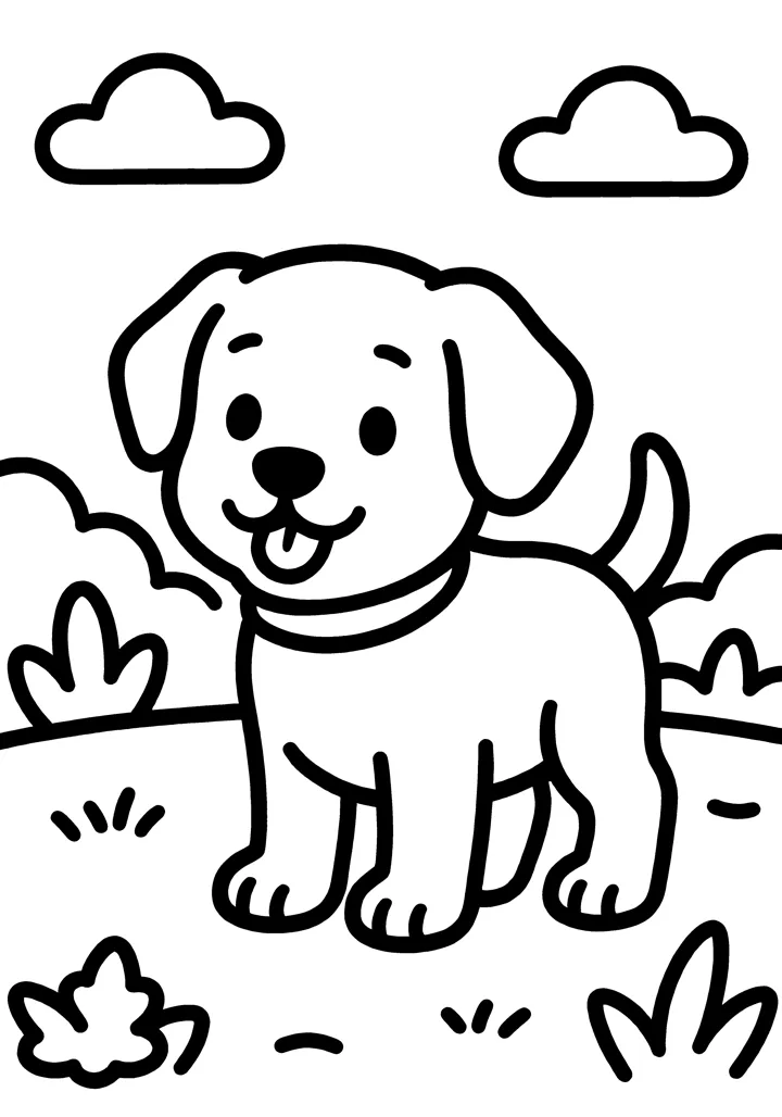 Dog coloring page — Full scene version