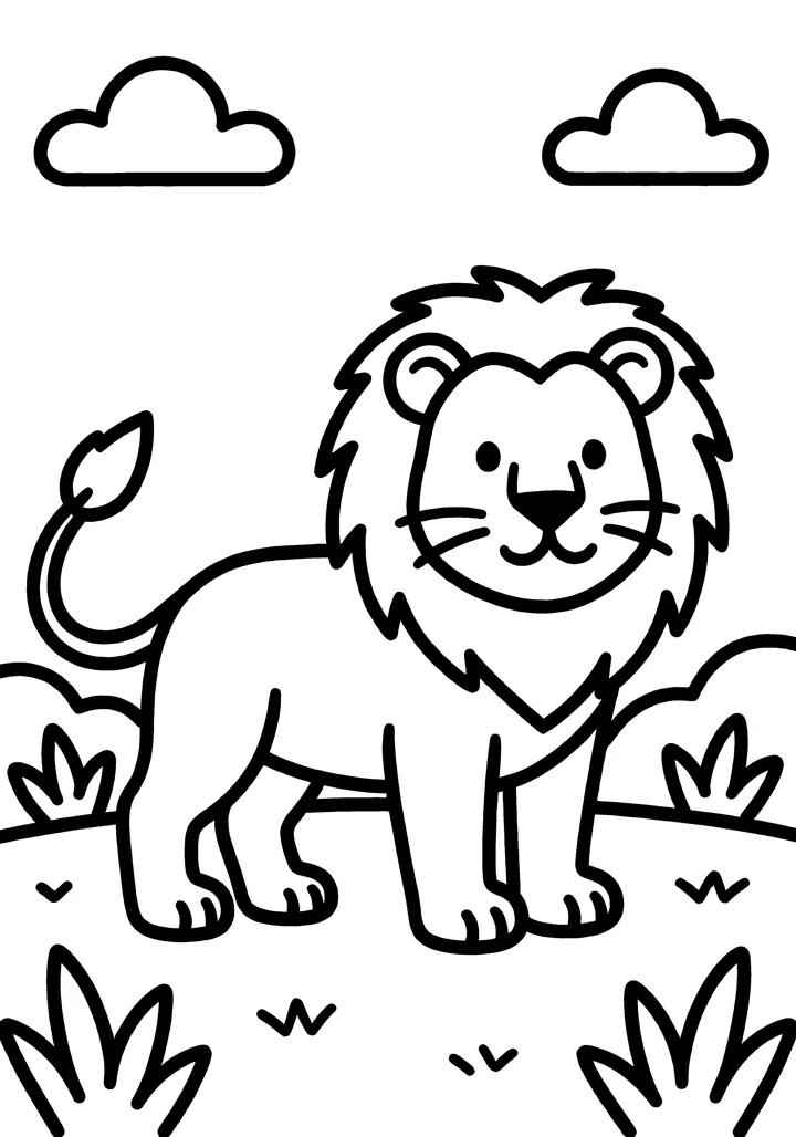 Lion coloring page — Full scene version