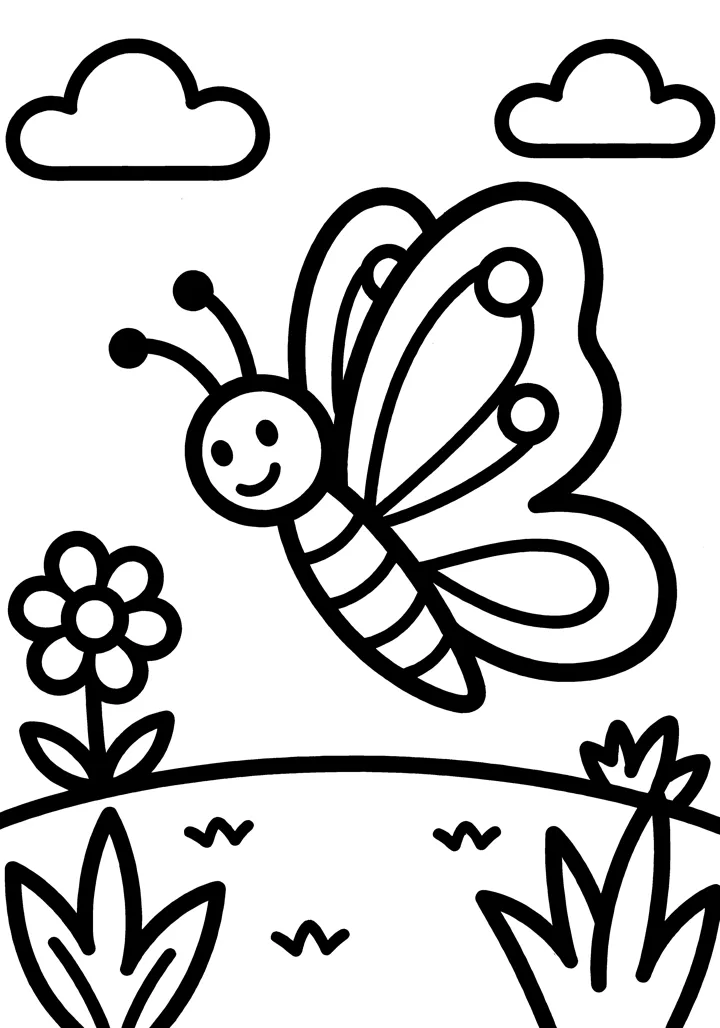Butterfly coloring page — Full scene version